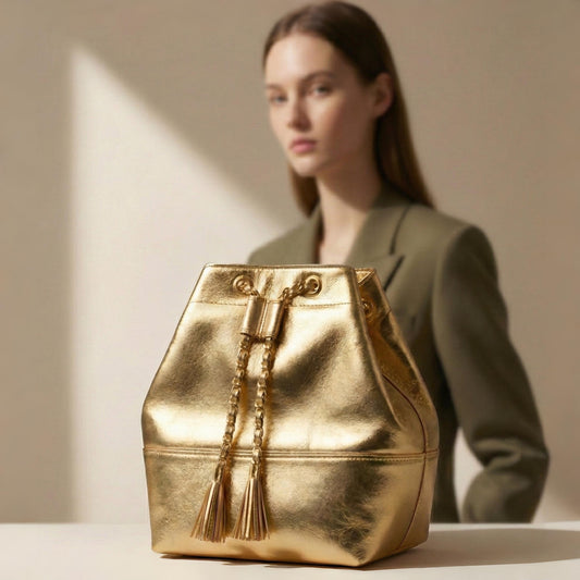CAIRO GENUINE LEATHER BUCKET BAG - GOLD