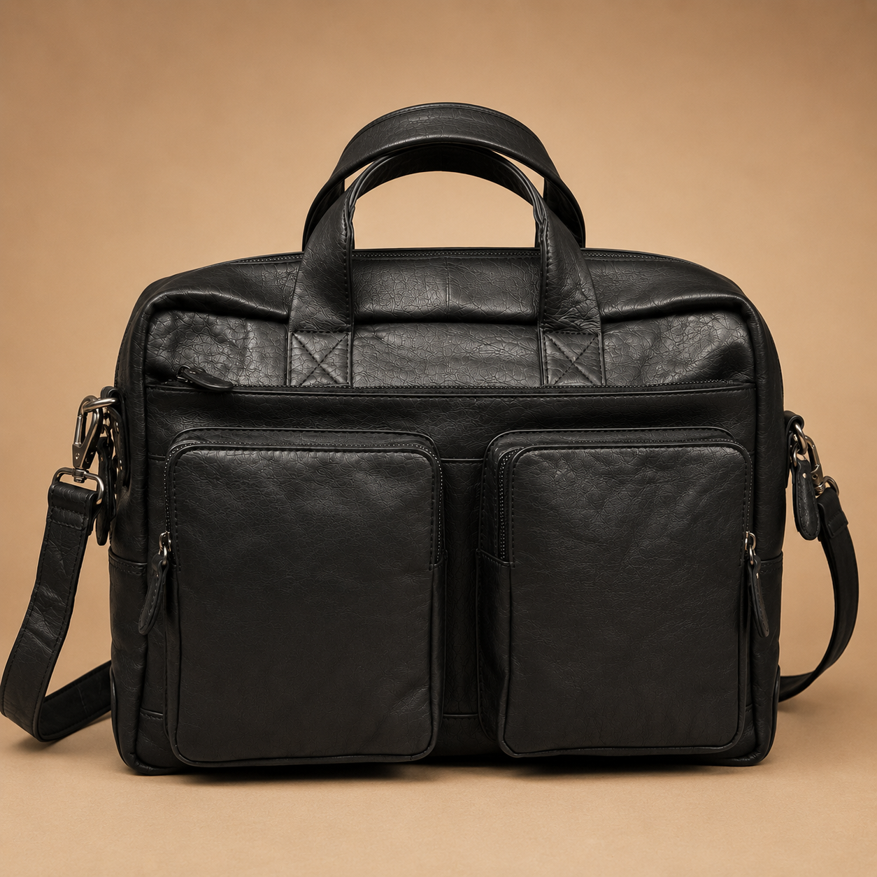 250804 Leather Laptop Bag Midnight Black