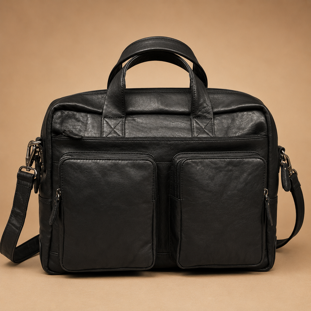 250804 Leather Laptop Bag Midnight Black